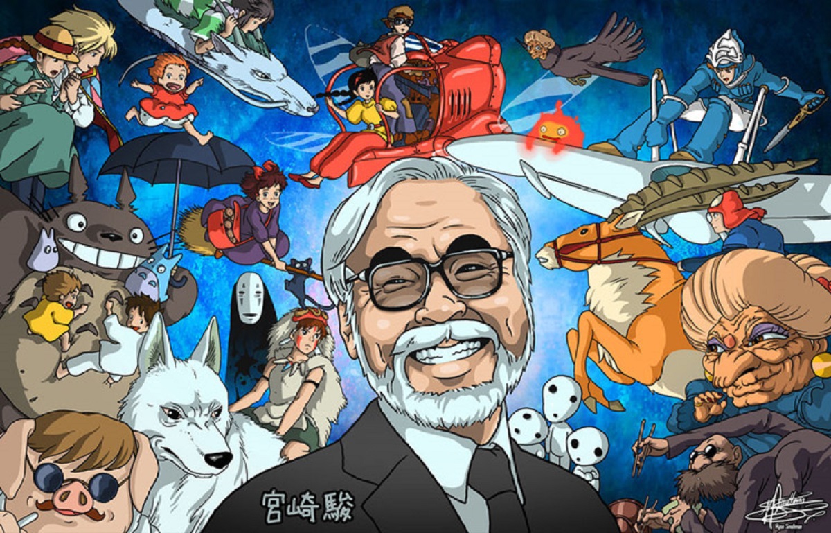 فنان الرسوم المتحركة الرئيسي والمخرج الياباني هاياو ميازاكي. بعض أعماله في اللوحة. انديا واير. أرشيف